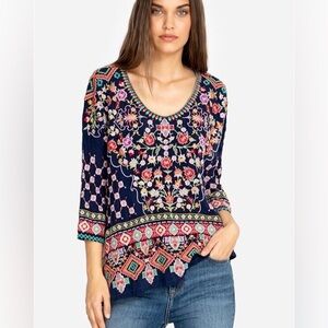 JOHNNY WAS Navy Heavily Embroidered Floral Tunic, M